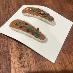 Embroidered Leaf Hair Clips